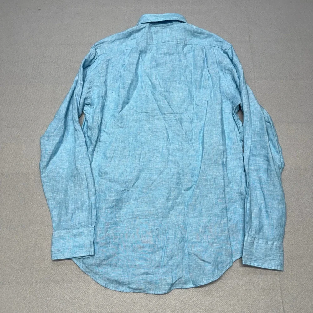 Polo Ralph Lauren Men Small Blue Linen Button Up Shirt Classic Fit Long Sleeve